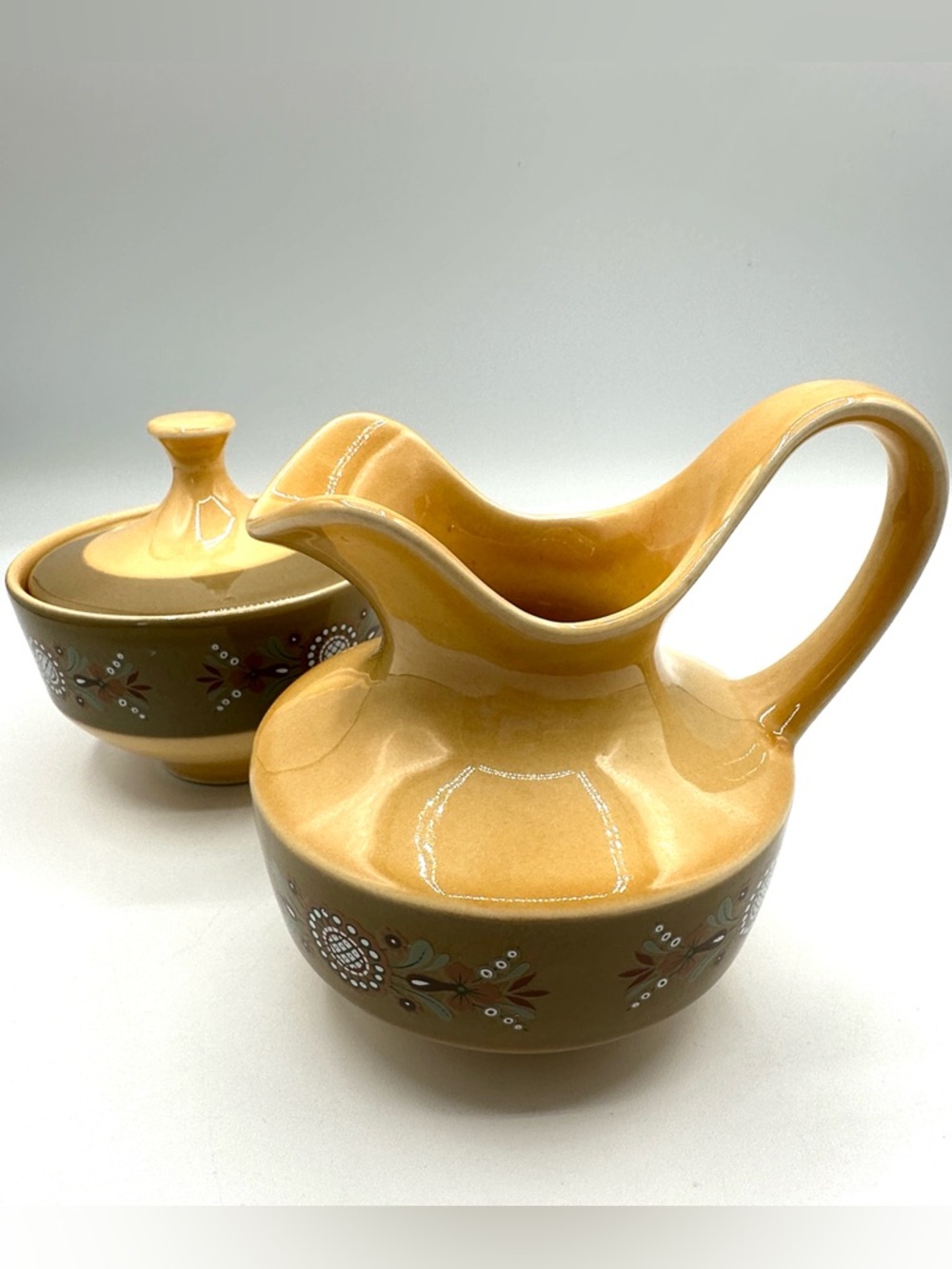 Sears Vintage Creamer Sugar Bowl . Pattern is Bit of Norway. 60s